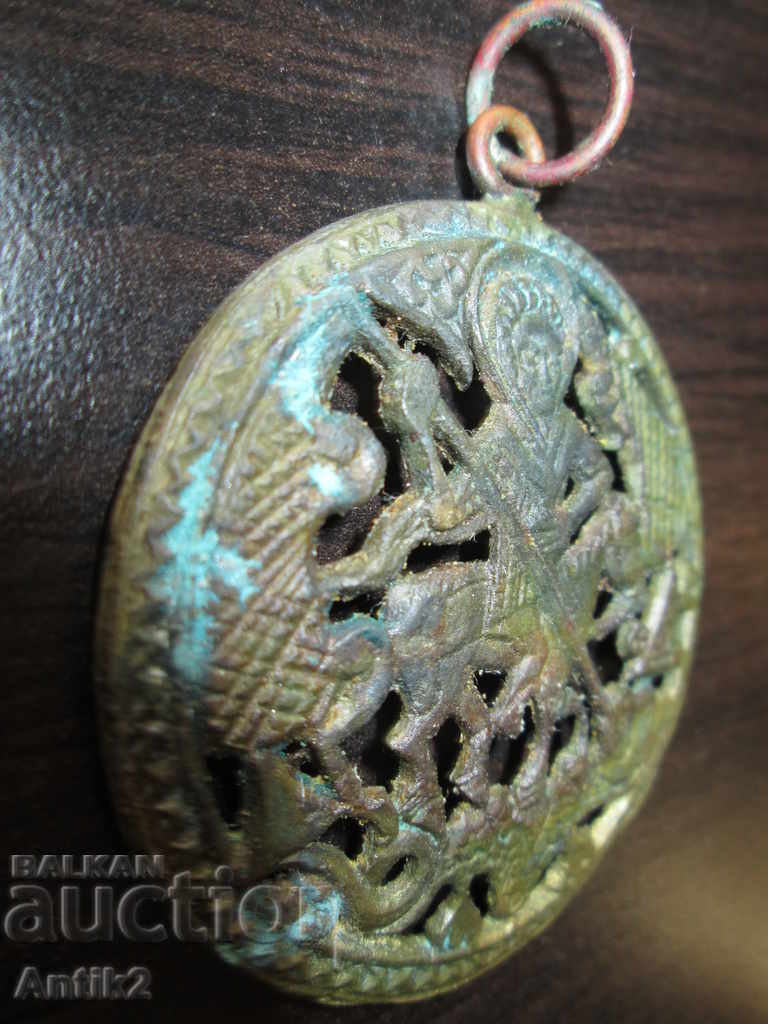 Licitație 19c. vechi medalion de bronz Sfântul Gheorghe