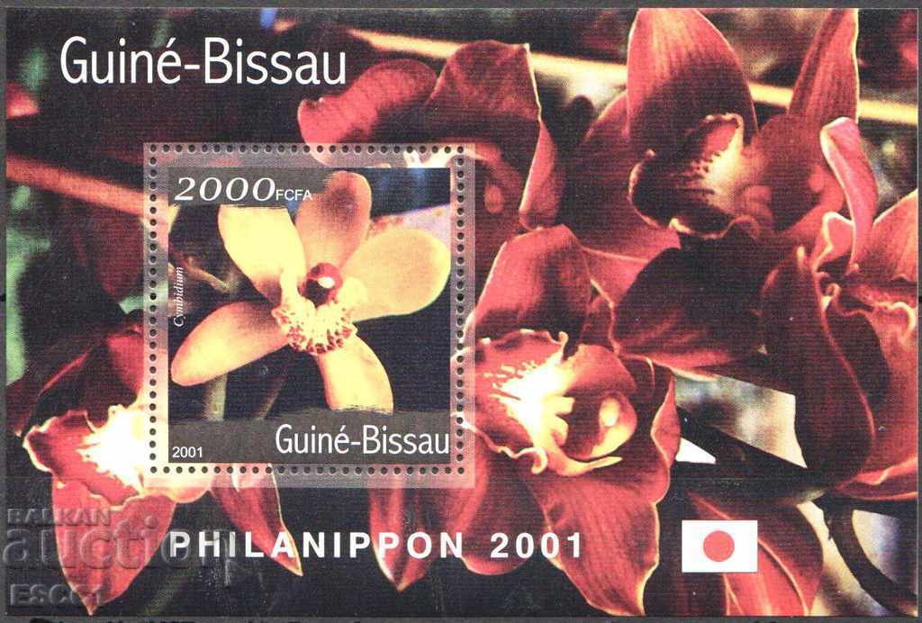 Pure Block of Flora Orchid Flowers 2001 from Guinea-Bissau