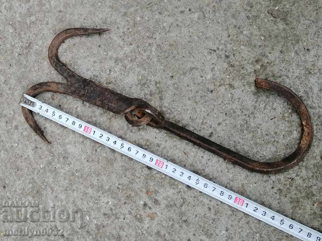 An old forged scraping hook, double twin - 5 An old forged scraping hook, double twin - 5