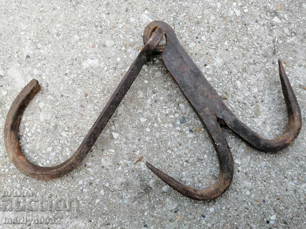 An old forged scraping hook, double twin - 7 An old forged scraping hook, double twin - 7