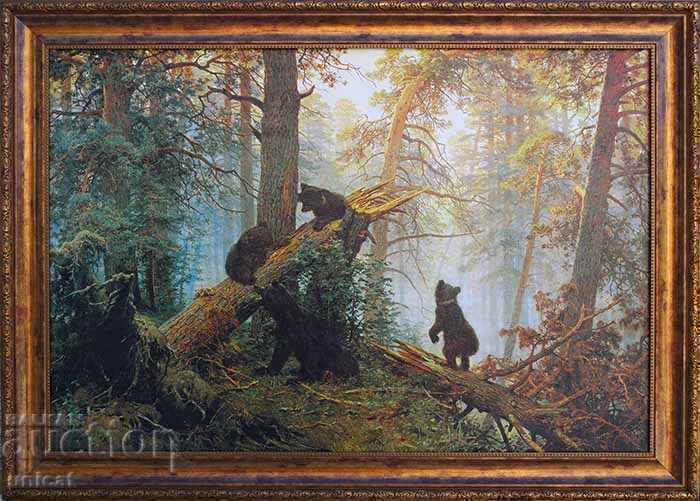 „Dimineața în pădurea de pini”, Ivan Shishkin, poză cu ramă