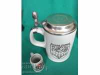 Jubilee porcelain mug, coat of arms, engraved, markings