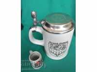 Jubilee porcelain mug, coat of arms, engraved, markings