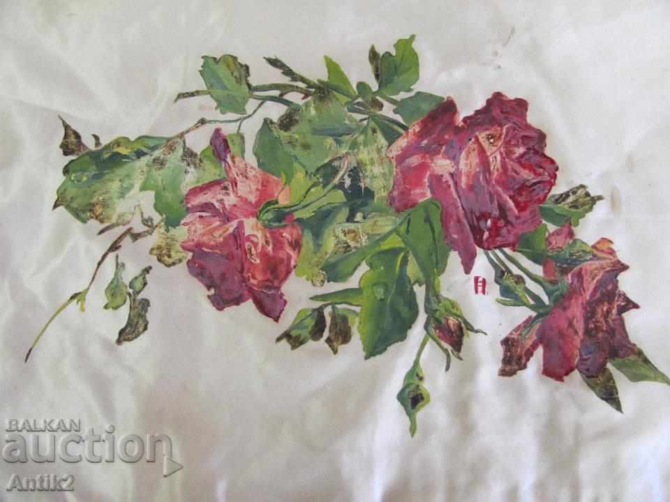 Auction 19th Century Hand Drawn on Satin Ornament Auction 19th Century Hand Drawn on Satin Ornament