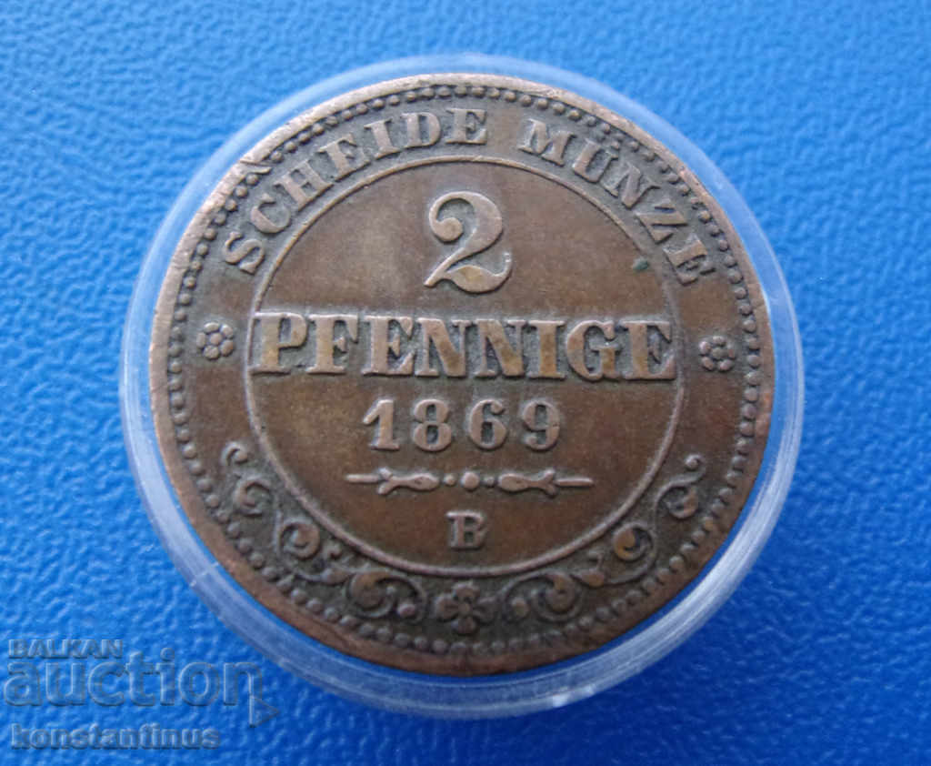 Saxony 2 Pfennig 1869 In Rare