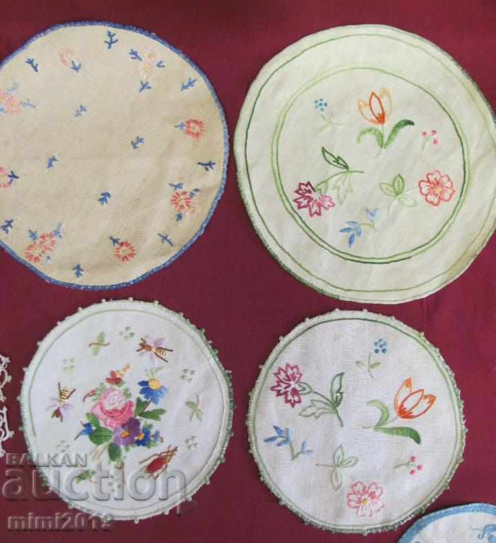 19th Century Hand Embroidered Motifs, Cup Holders - 6 19th Century Hand Embroidered Motifs, Cup Holders - 6