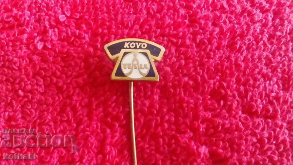 Old solid metal bronze pin badge KOVO TESLA marked