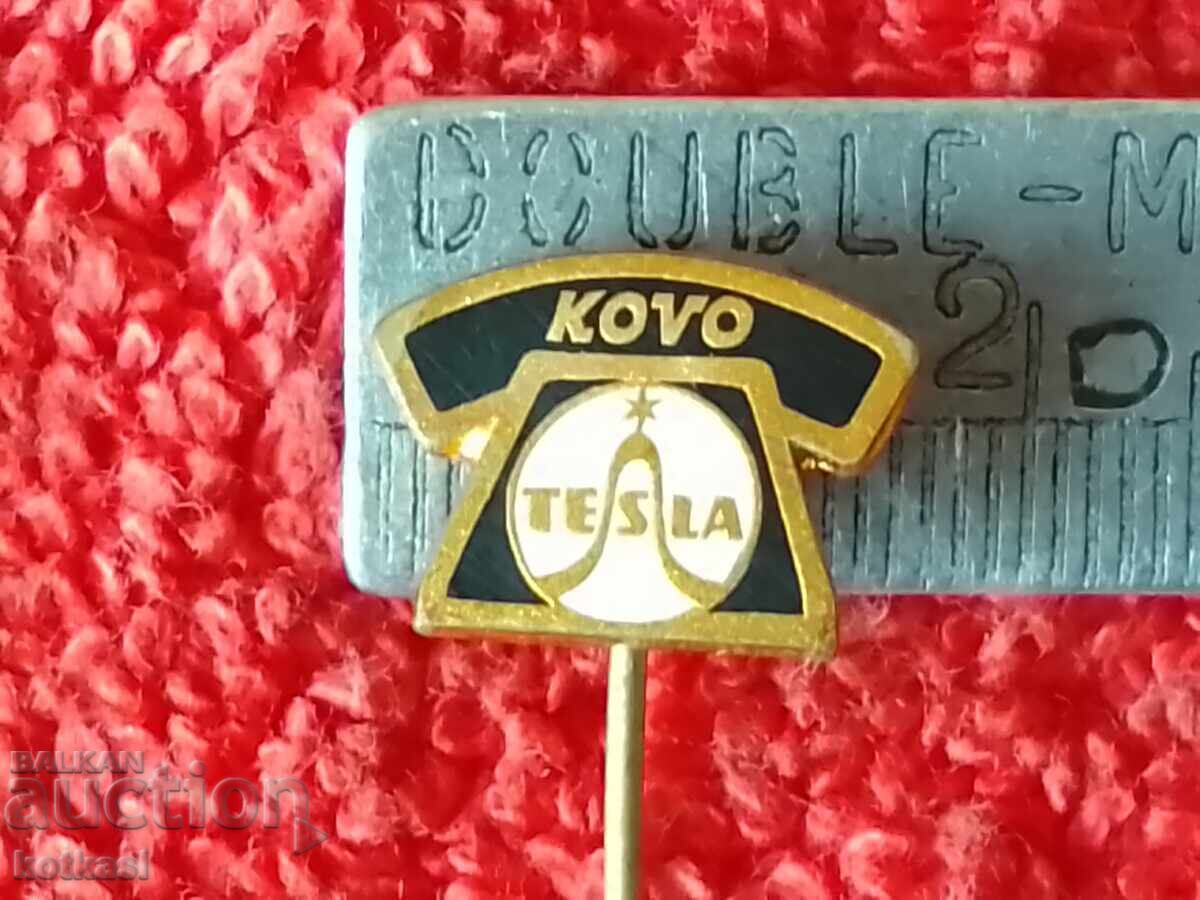 Old solid metal bronze pin badge KOVO TESLA marked Old solid metal bronze pin badge KOVO TESLA marked