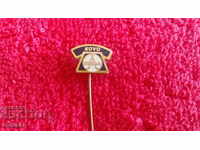 Old solid metal bronze needle badge KOVO TESLA marked