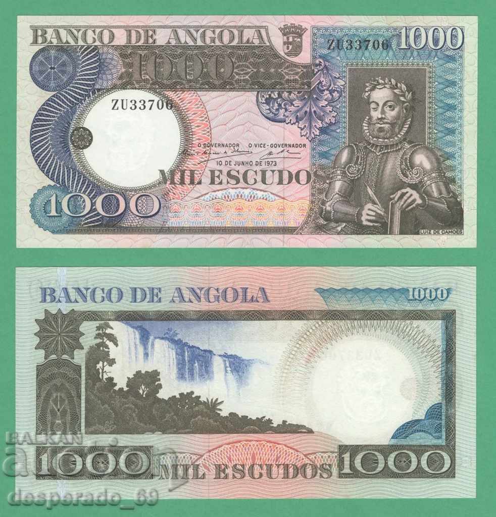 (¯`'•.¸ PORTUGUESE ANGOLA 1000 escudos 1973 UNC ¸.•'´¯)