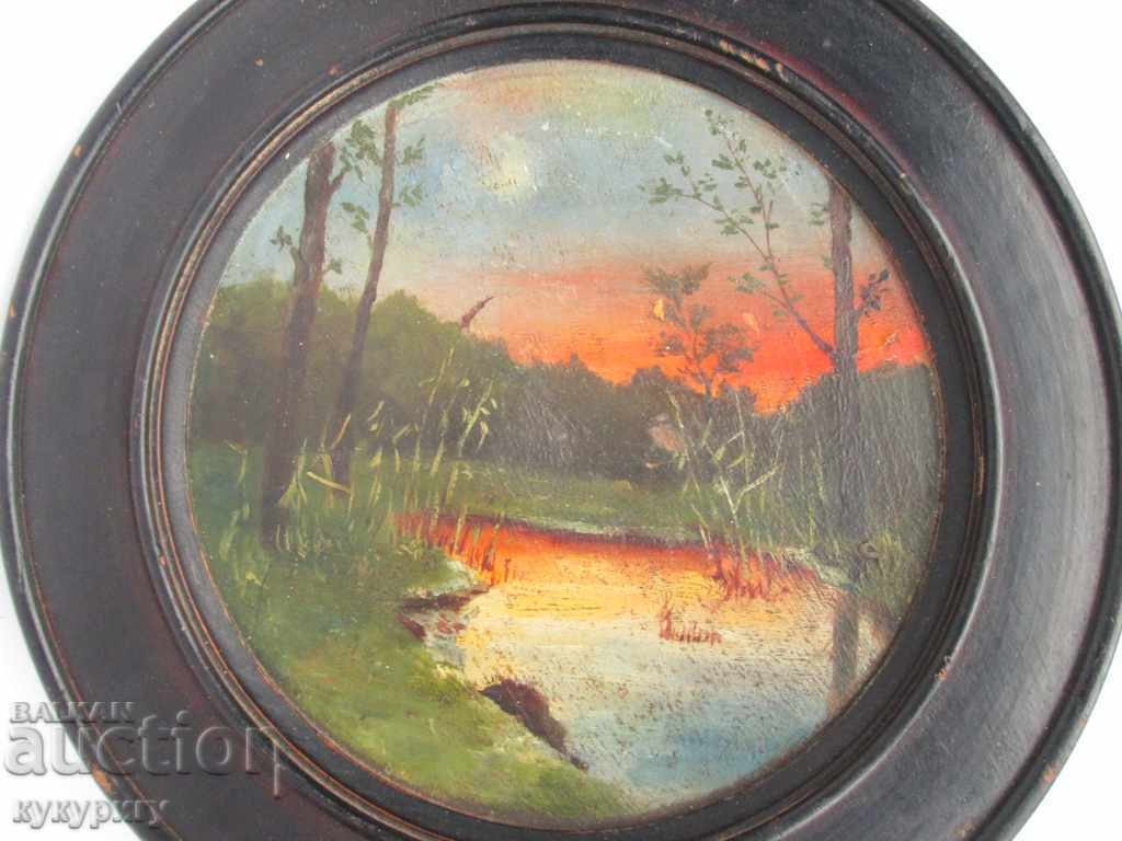Old picture drawing landscape oil on wooden plate with price 60.00 BGN | € 30.68 Old picture drawing landscape oil on wooden plate with price 60.00 BGN | € 30.68