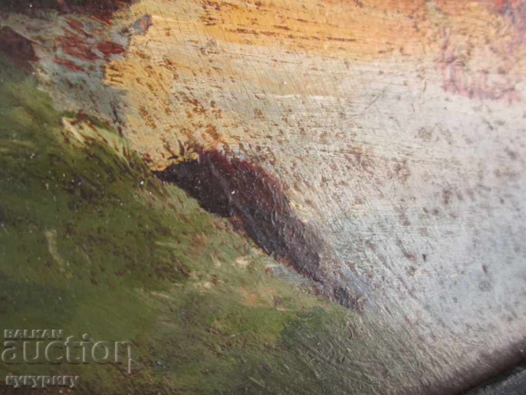 Auction Old picture drawing landscape oil on wooden plate Auction Old picture drawing landscape oil on wooden plate