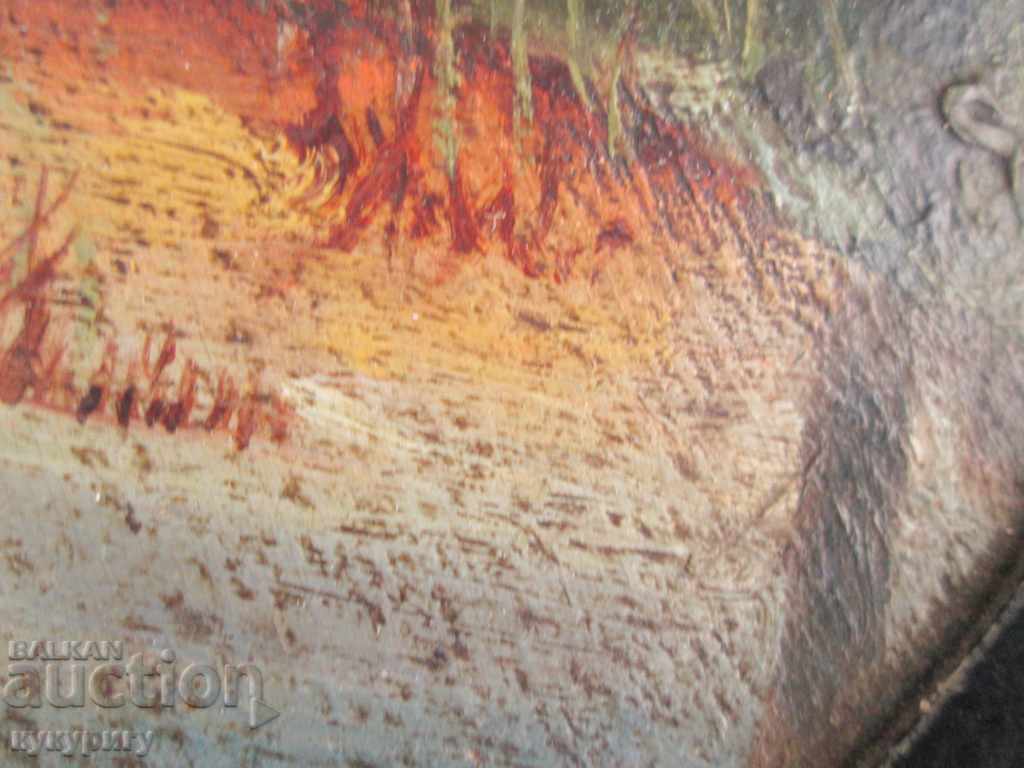 Delivery of Old picture drawing landscape oil on wooden plate Delivery of Old picture drawing landscape oil on wooden plate