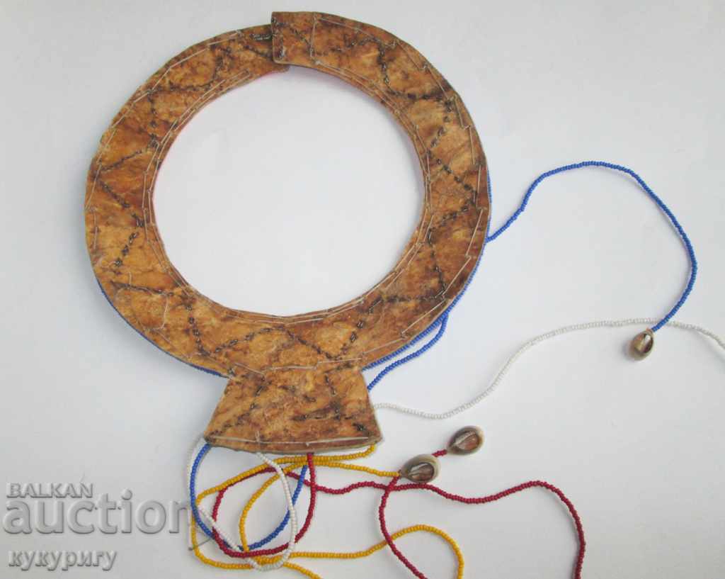 Old wedding African masala jewelry leather and beaded necklace - 5