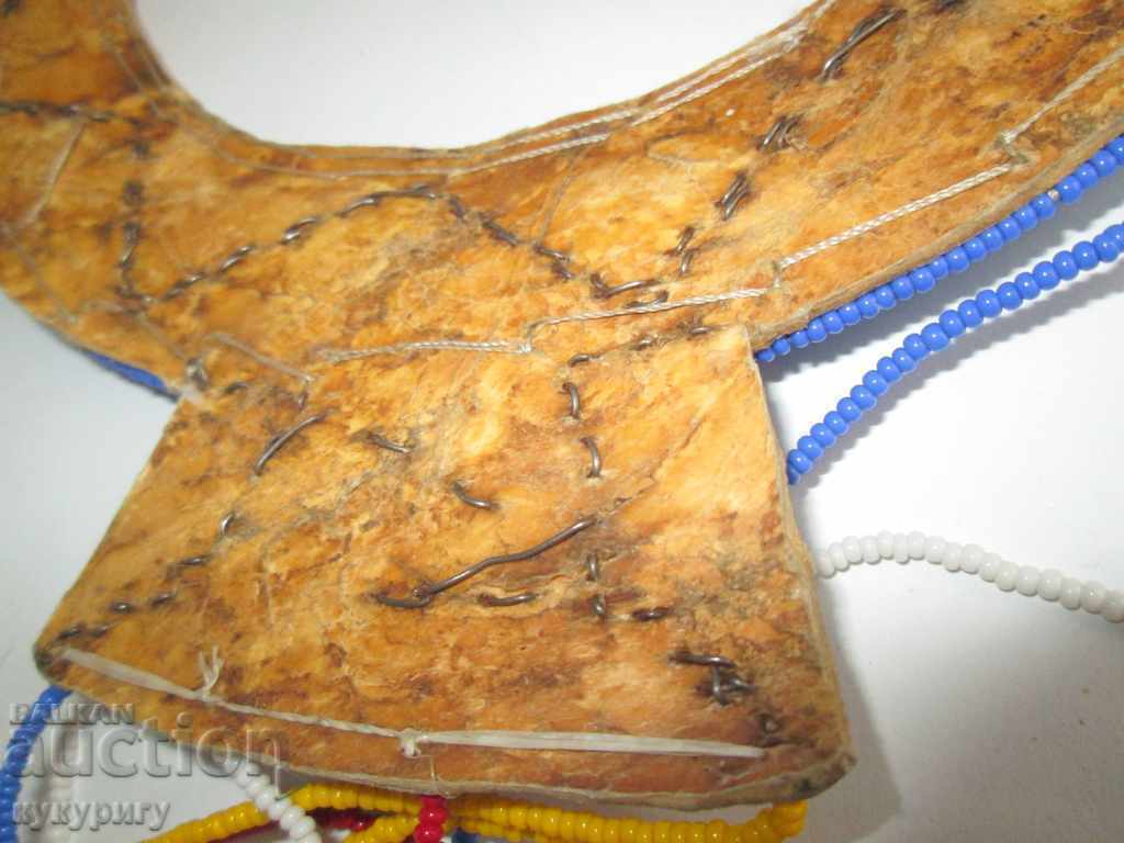 Old wedding African masala jewelry leather and beaded necklace - 6