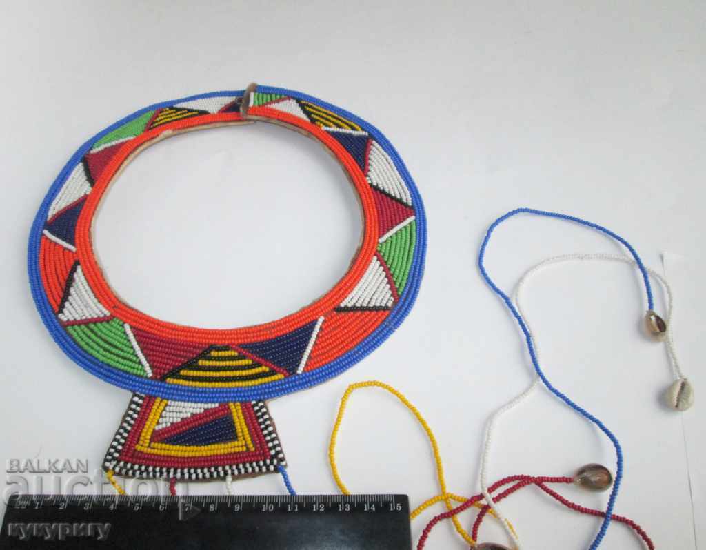 Old wedding African masala jewelry leather and beaded necklace - 7