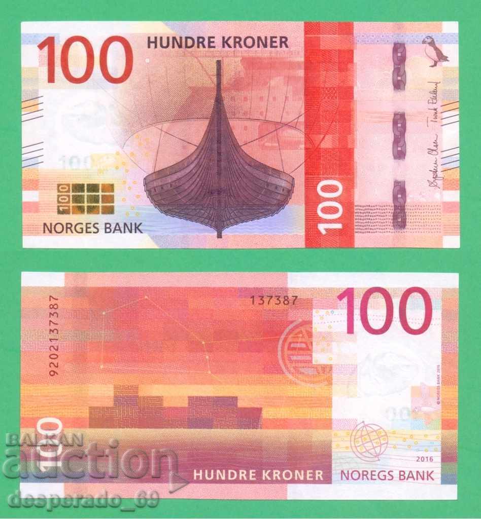 (¯`'•.¸ NORWAY 100 kroner 2016 UNC ¸.•'´¯)