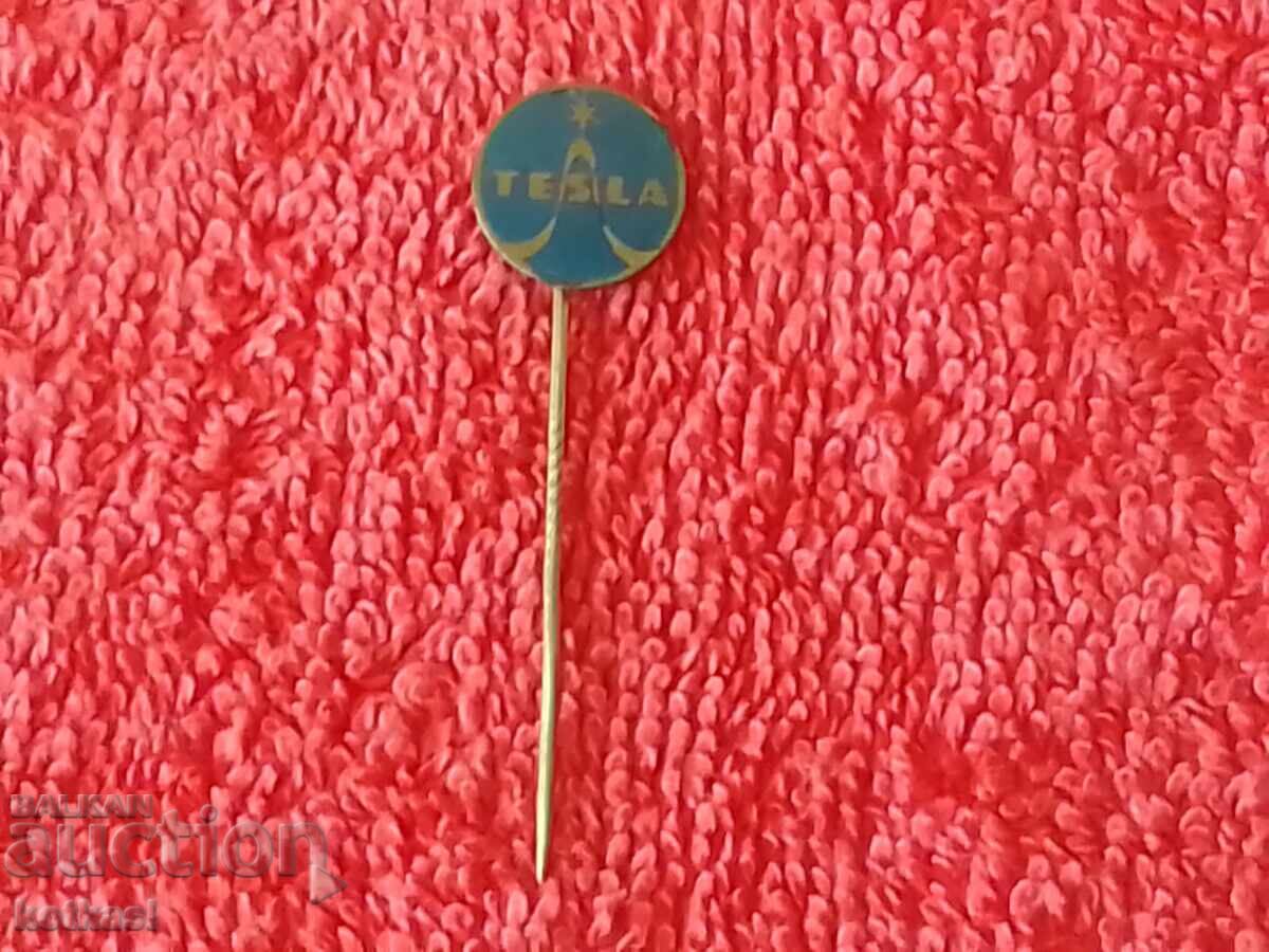 Auction Old social badge bronze pin TESLA Auction Old social badge bronze pin TESLA
