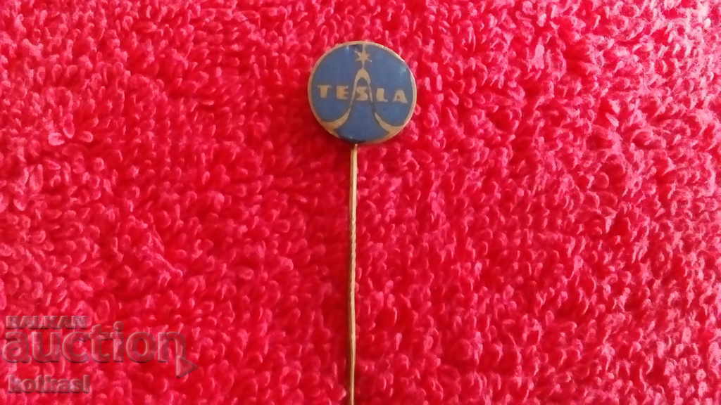Old social badge bronze pin TESLA