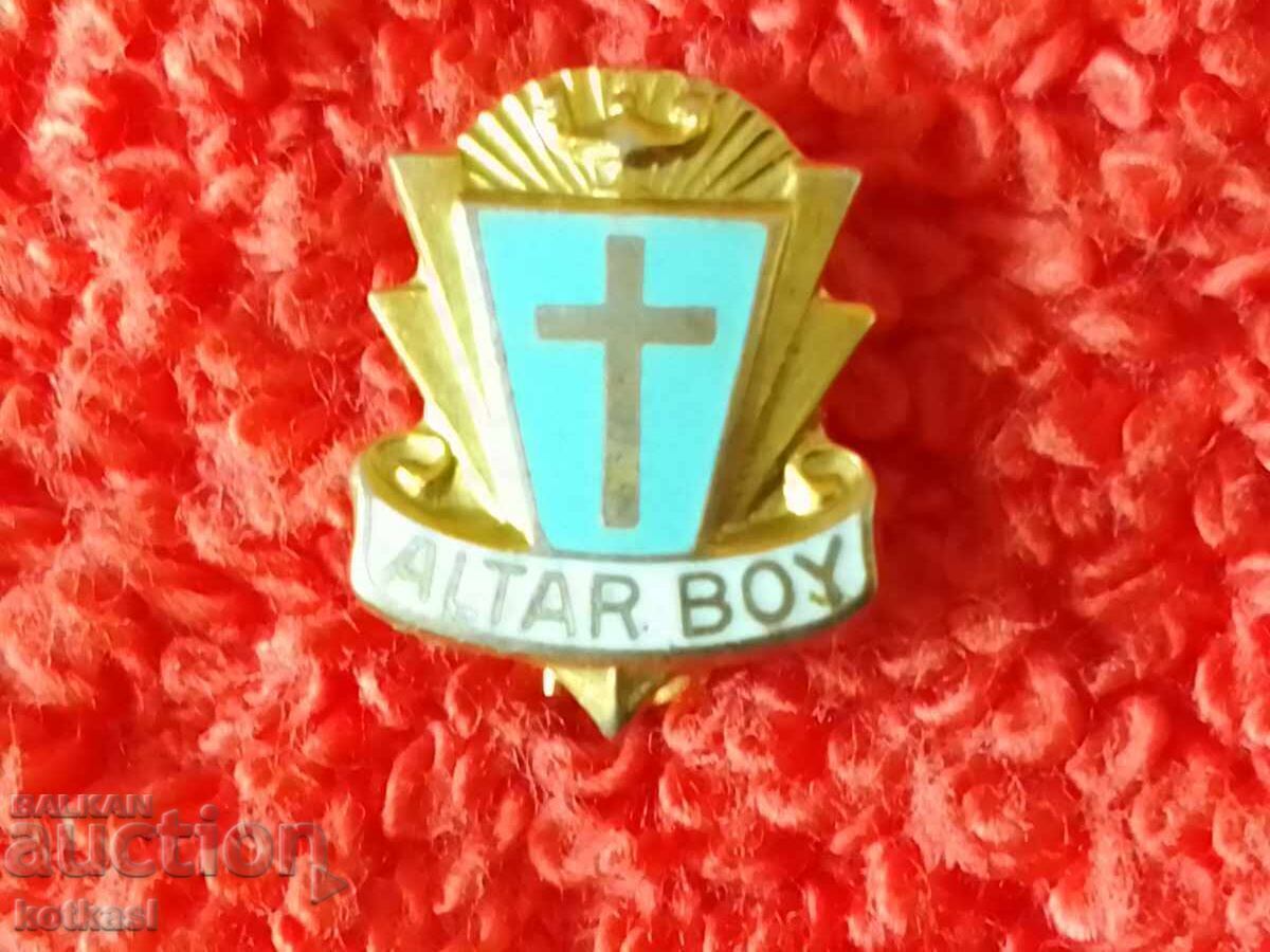 Auction  Old Bronze Enamel Faithful Religious Boy Badge