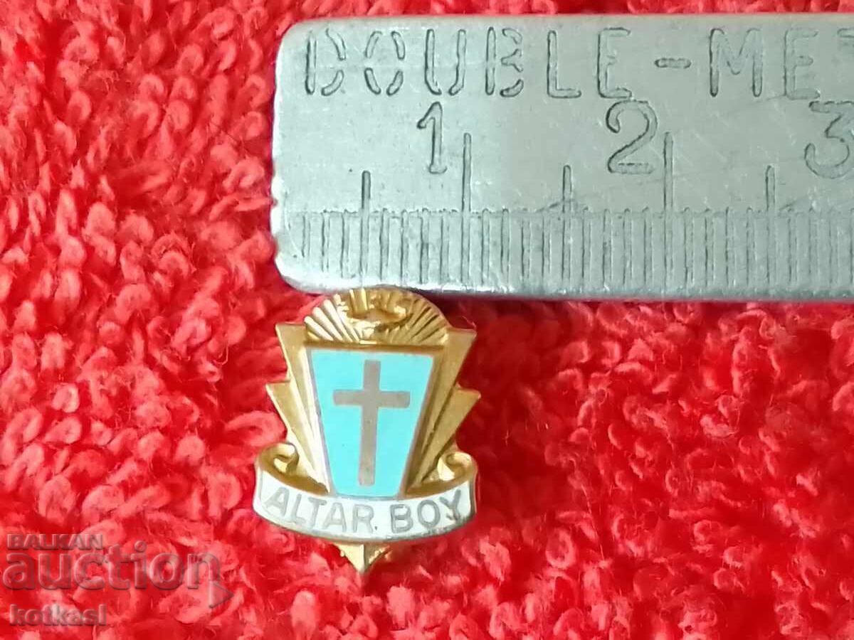 Old Bronze Enamel Faithful Religious Boy Badge