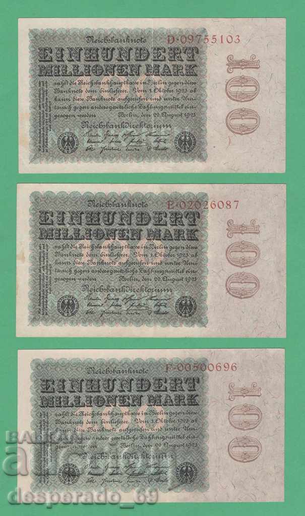 Delivery of (¯`` • .¸ GERMANY 100 million marks 08/22/1923 - 8 pcs. (A-H)