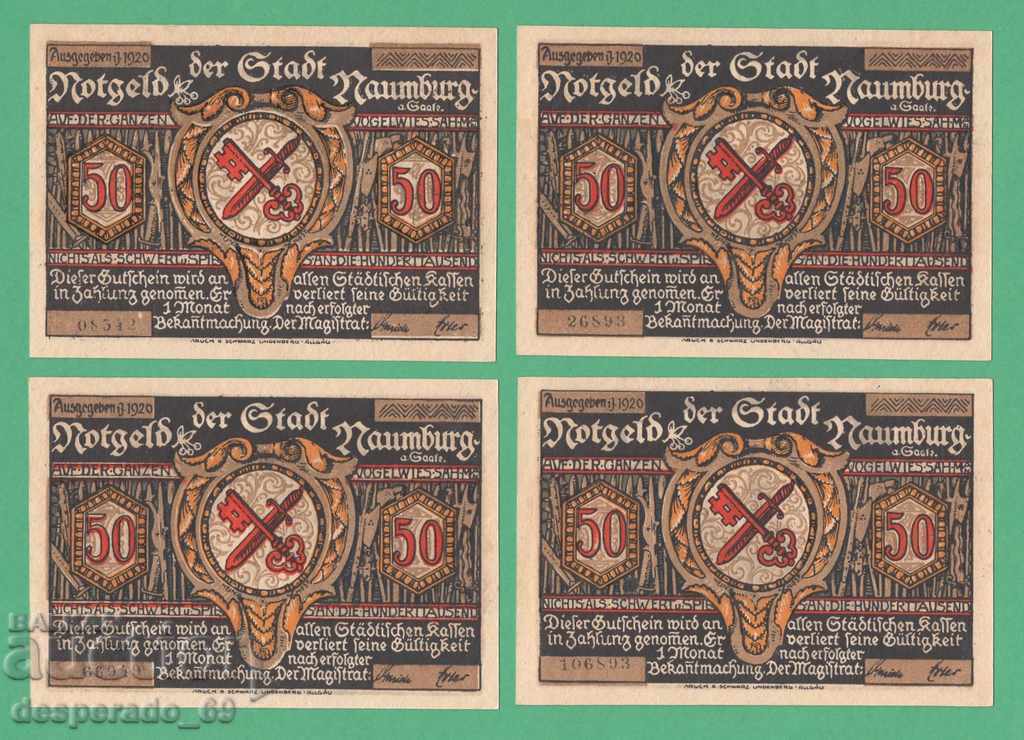 (¯`'•.¸NOTGELD (town of Naumburg) 1920 UNC -4 pcs. banknotes¸.•'´¯) with price 10.80 BGN | € 5.52