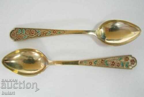 РУСИЯ  ЛЪЖИЦИ RUSSIA LOT SPOONS PAIR SILVER 875 MARKED