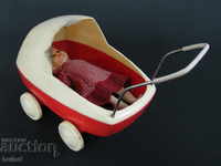 OLD DOLL CELLULOID TOY TROLLEY BABY DOLL CELLULOID