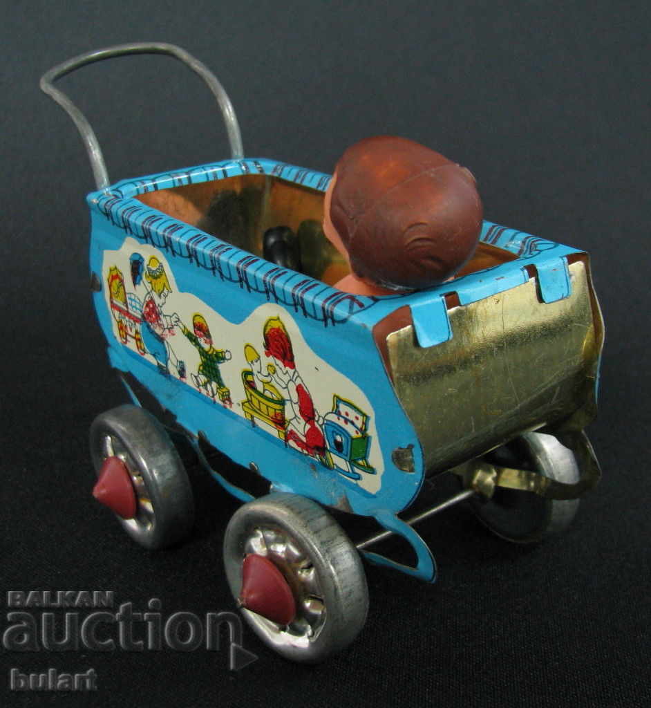 Auction  GERMANY OLD TOY Trolley BABY DOLL WITH TIN STROLLER