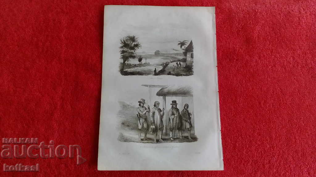 Old lithograph engraving graphic