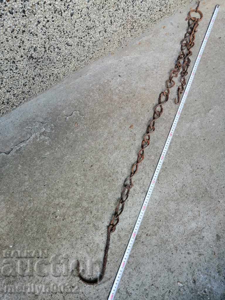 Auction Old forged chain with hook, hearth for hearth chain hook Auction Old forged chain with hook, hearth for hearth chain hook