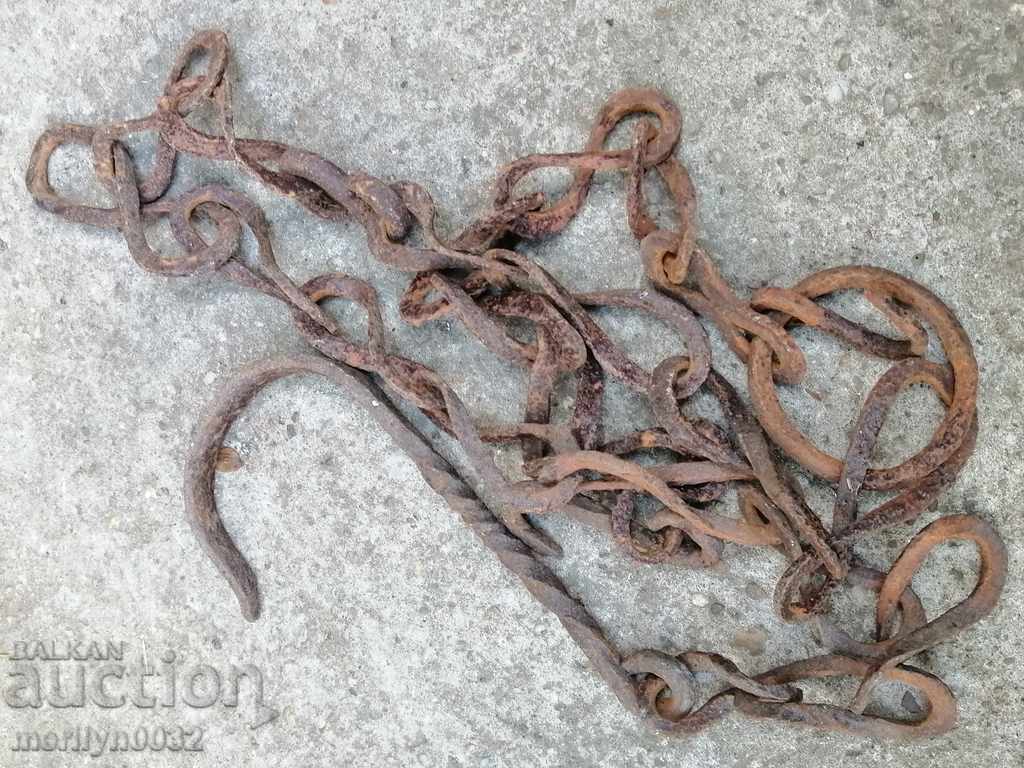 Old forged chain with hook, hearth for hearth chain hook - 5 Old forged chain with hook, hearth for hearth chain hook - 5