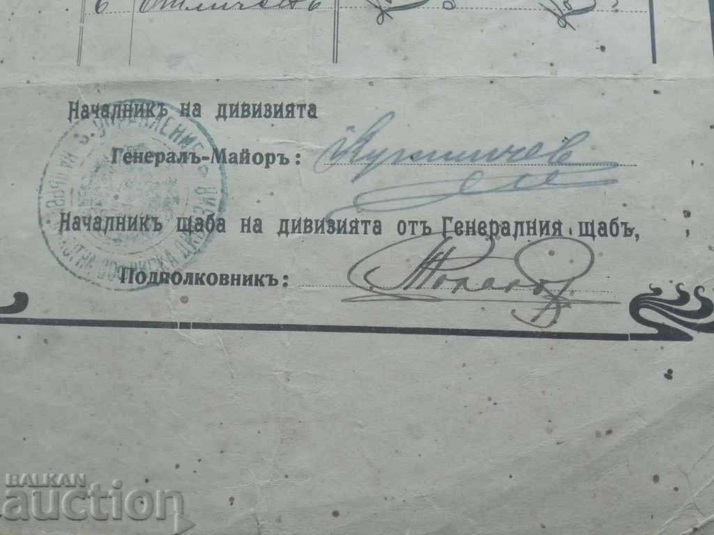 Certificate 25th Dragomansky Regiment 1908 / gen. Vasil Kutinchev with price 700.00 BGN | € 357.90