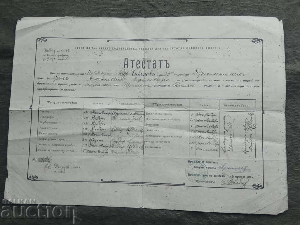 Delivery of Certificate 25th Dragomansky Regiment 1908 / gen. Vasil Kutinchev