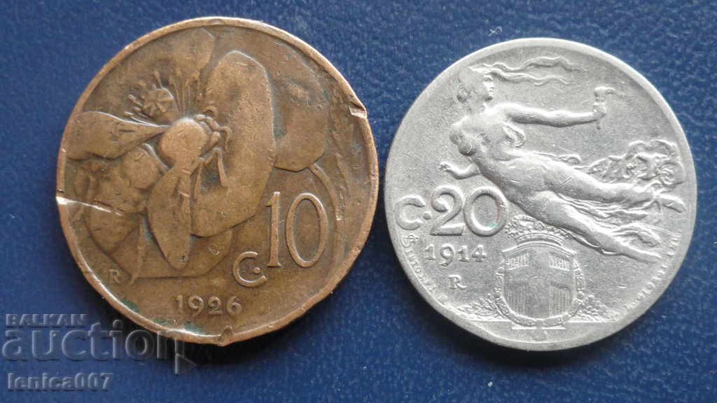 Италия 1914-1926г. - 10 и 20 чентезими