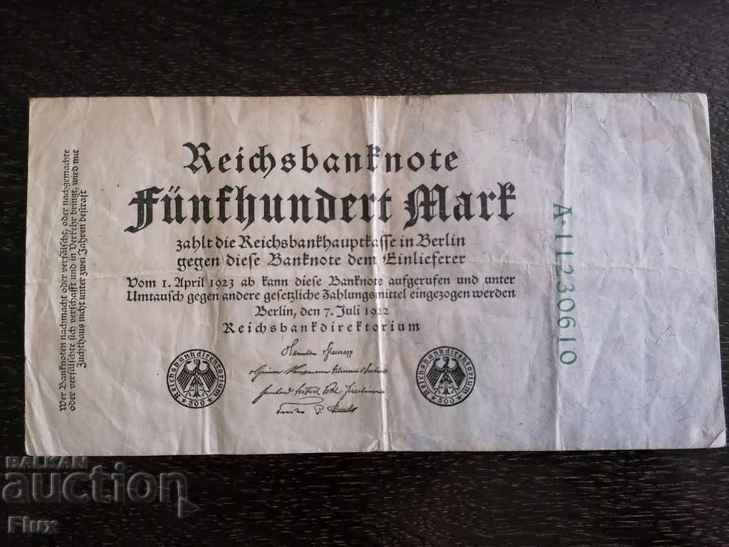 Reich Banknote - Γερμανία - 500 γραμματόσημα 1922