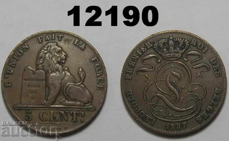 Белгия 5 сантима 1857 VF+ Рядка медна монета