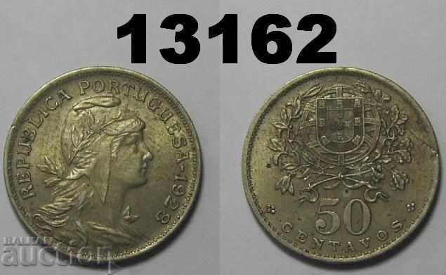 Portugalia 50 centavos 1928 AU monedă excelentă