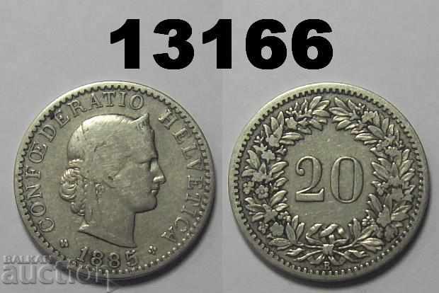 Switzerland 20 Rape 1885 Coin