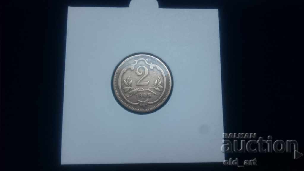 Monedă - Austria, 2 Heller 1908