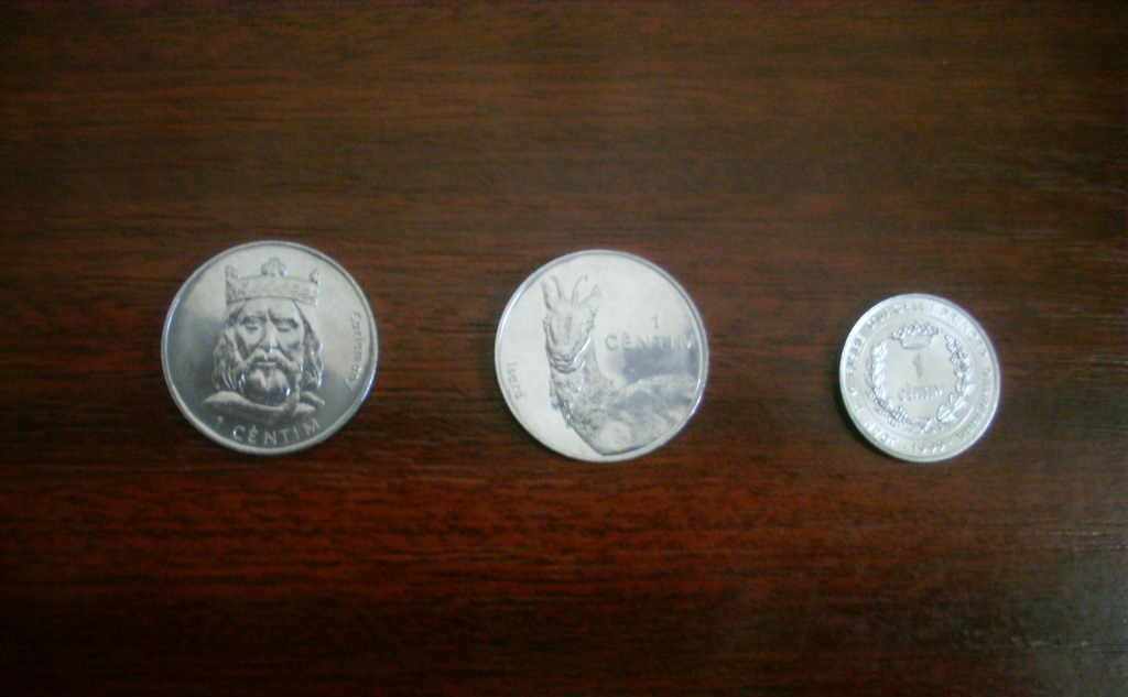 Андора: 3 монети 1 СЕНТИМ 2002 година (UNC)