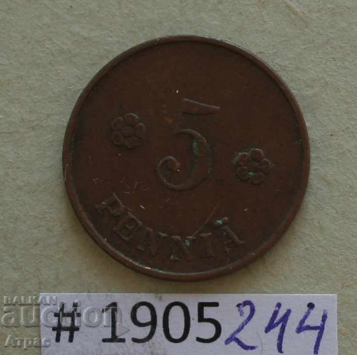 5 spumă 1920 Finlanda Monedă de cupru