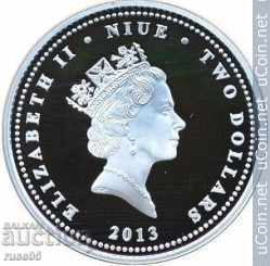Монета "ELIZABETH II * NIUE * TWO DOLLARS 2013"