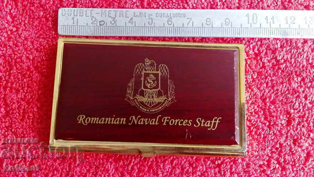 Old military metal business card Romania Headquarters Naval Forces