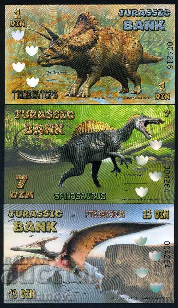Сет банкноти полимер Джурасик банк с динозаври