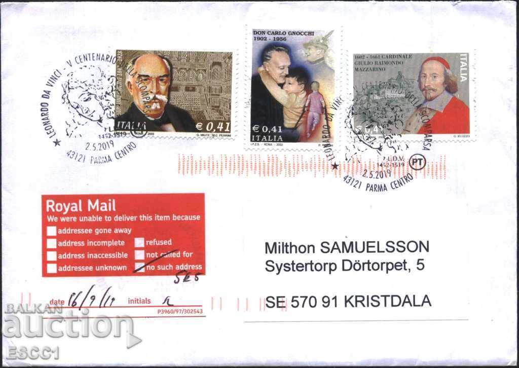Пътувал плик с марки Известни личности 2002 2003 от Италия