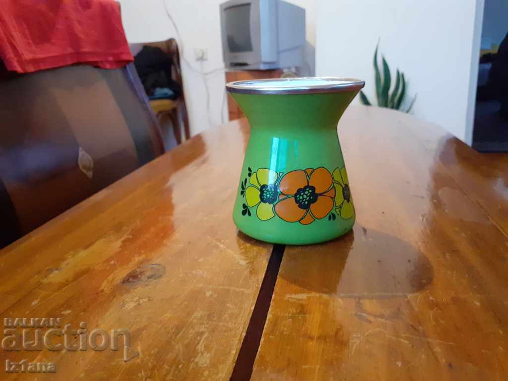 Old enameled cezve with price 22.00 BGN | € 11.25 Old enameled cezve with price 22.00 BGN | € 11.25