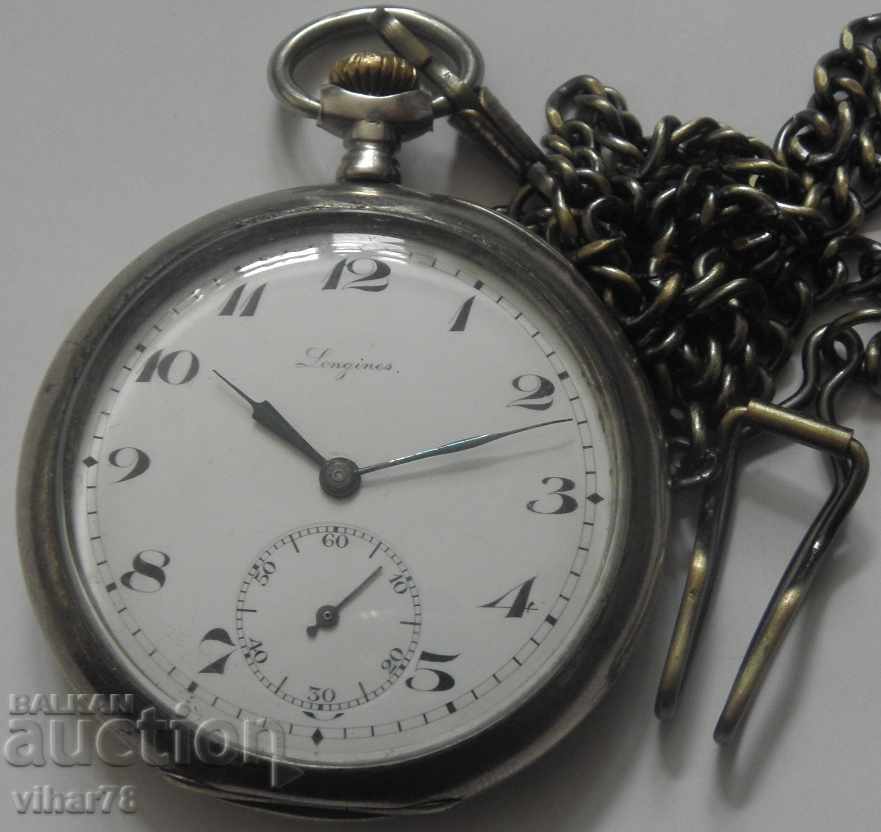 Auction  pocket silver watch -LONGIN-LONGINES-AWARDED-1918
