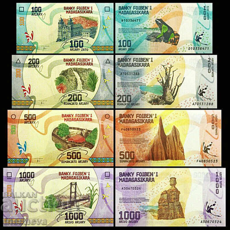 Мадагаскар 4 броя SET, 100 200 500 1000 Ariary 2017, UNC